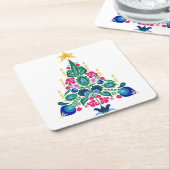 スカンジナビアフォークアートクリスマスツリーエアーフレッシュナー スクエアペーパーコースター (アングル)