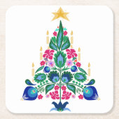 スカンジナビアフォークアートクリスマスツリーエアーフレッシュナー スクエアペーパーコースター (正面)