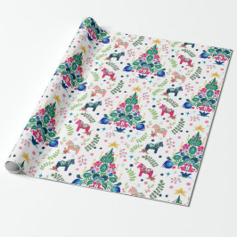 スカンジナビアフォークアートクリスマスツリーズ&ダラホース ラッピングペーパー