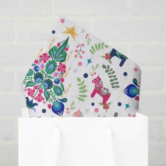 スカンジナビアフォークアートクリスマスツリーズ&ダラホース 薄葉紙 (ギフトバッグ)