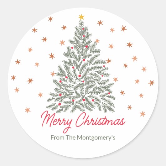 スカンジナビアフォークアートクリスマスツリーファミリー名 ラウンドシール (正面)