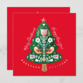 スカンジナビアフォークアートクリスマスツリーフラットカード (正面/裏面)