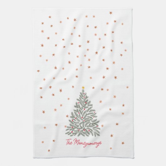 スカンジナビアフォークアートクリスマスツリー名前をカスタムする キッチンタオル (縦)