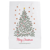 スカンジナビアフォークアートクリスマスツリー名前をカスタムする ミディアムペーパーバッグ (裏面)