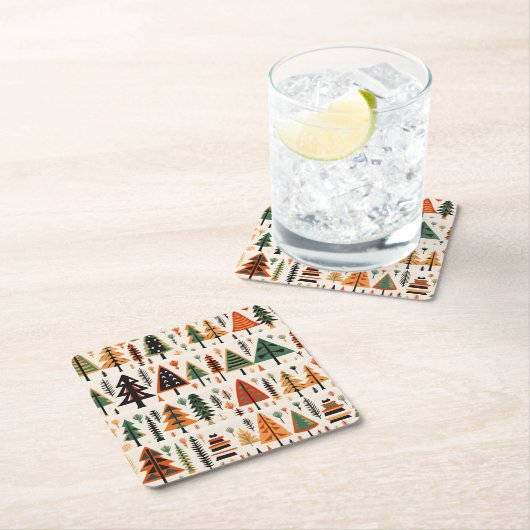 スカンジナビアフォークアートクリスマスパターン スクエアペーパーコースター (インサイチュ)