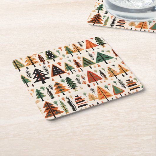 スカンジナビアフォークアートクリスマスパターン スクエアペーパーコースター (アングル)