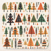 スカンジナビアフォークアートクリスマスパターン スクエアペーパーコースター (正面)