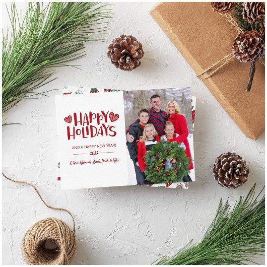 スカンジナビアフォークアートクリスマスホリデーフォトカード 招待状