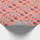 スカンジナビアフォークアートコーラルブルーバードフラワーズ ラッピングペーパー (角)