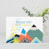スカンジナビアフォークアートサンキューカードブルーイエロー サンキューカード (スタンド正面)