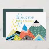スカンジナビアフォークアートサンキューカードブルーイエロー サンキューカード (正面/裏面)