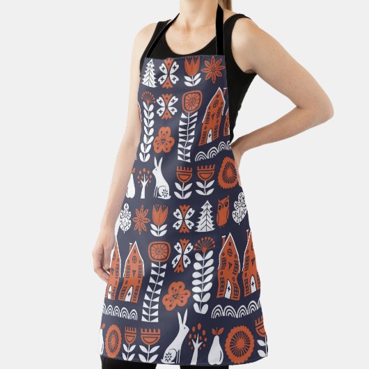 スカンジナビアフォークアートシームレスなヴィンテージパターン エプロン (インサイチュ)
