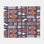 スカンジナビアフォークアートシームレスなヴィンテージパターン フリースブランケット (正面(横))