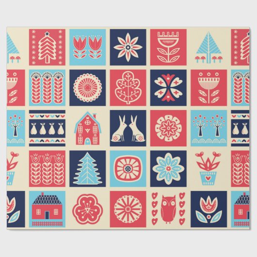 スカンジナビアフォークアートシームレスなヴィンテージパターン ラッピングペーパー (フラット)