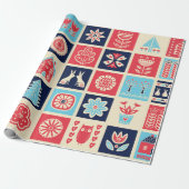 スカンジナビアフォークアートシームレスなヴィンテージパターン ラッピングペーパー (アンロールド)