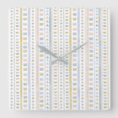 スカンジナビアフォークアートスクエアウォールクロック スクエア壁時計 (正面)