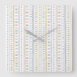 スカンジナビアフォークアートスクエアウォールクロック スクエア壁時計