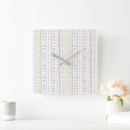 スカンジナビアフォークアートスクエアウォールクロック スクエア壁時計 (ホーム)