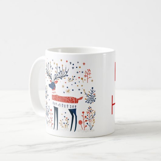 スカンジナビアフォークアートスタイルディアクリスマスホリデー コーヒーマグカップ (正面左)