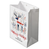 スカンジナビアフォークアートスタイルディアクリスマスホリデー ミディアムペーパーバッグ (正面アングル)