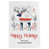 スカンジナビアフォークアートスタイルディアクリスマスホリデー ミディアムペーパーバッグ (正面)