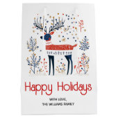 スカンジナビアフォークアートスタイルディアクリスマスホリデー ミディアムペーパーバッグ (裏面)