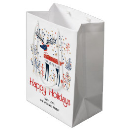 スカンジナビアフォークアートスタイルディアクリスマスホリデー ミディアムペーパーバッグ