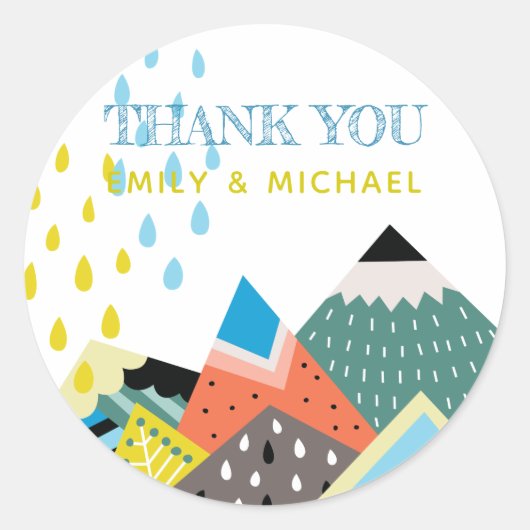 スカンジナビアフォークアートステッカー – ベビーシャワーを気に入る ラウンドシール (正面)