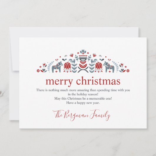 スカンジナビアフォークアートダラホースフォトクリスマス シーズンカード (正面)