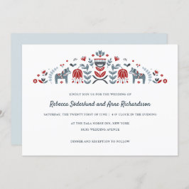 スカンジナビアフォークアートダラホースフラワー結婚ズ 招待状