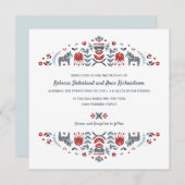 スカンジナビアフォークアートダラホースフラワー結婚ズ 招待状 (正面/裏面)