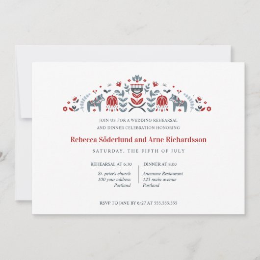 スカンジナビアフォークアートダラホースリハーサルディナー 招待状 (正面)