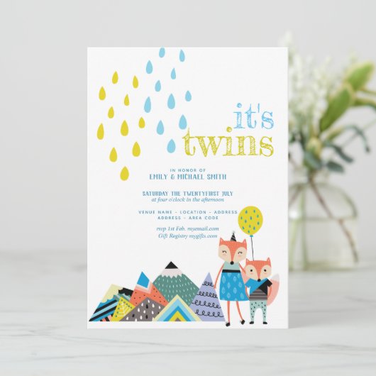 スカンジナビアフォークアートツインズベビーシャワー招待状 招待状 (スタンド正面)