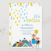 スカンジナビアフォークアートツインズベビーシャワー招待状 招待状 (正面/裏面)