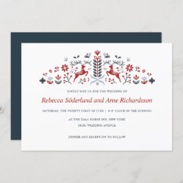 スカンジナビアフォークアートトナカイとハート結婚ズ 招待状