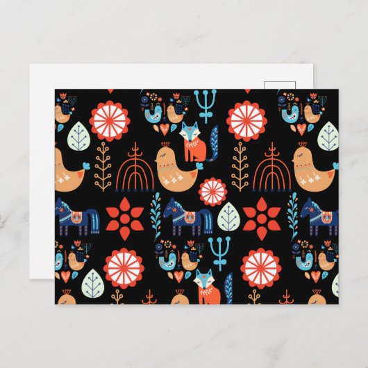 スカンジナビアフォークアートノルディックミニマリストクリスマス ポストカード (正面/裏面)