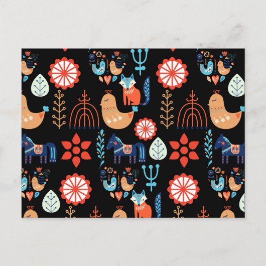 スカンジナビアフォークアートノルディックミニマリストクリスマス ポストカード (正面)