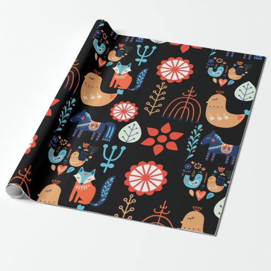 スカンジナビアフォークアートノルディックミニマリストクリスマス ラッピングペーパー (アンロールド)