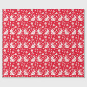 スカンジナビアフォークアートバニーホリデーオーナメントレッド ラッピングペーパー (フラット)