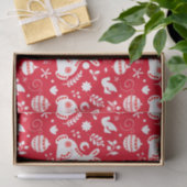 スカンジナビアフォークアートバニーホリデーオーナメントレッド 薄葉紙 (ギフト)