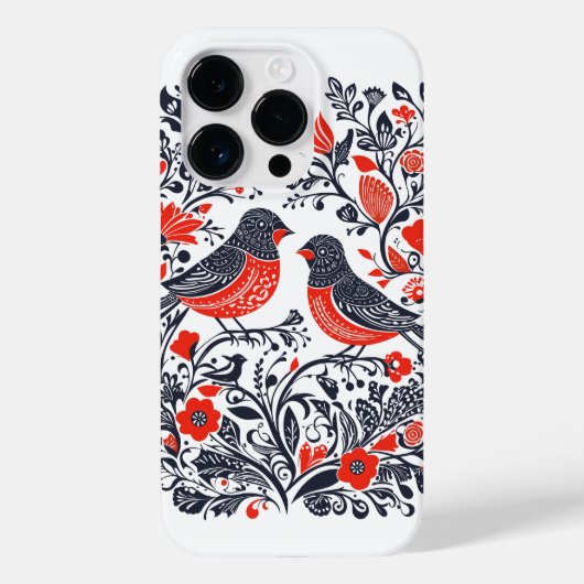 スカンジナビアフォークアートバーズリノカットデザイン Case-Mate iPhoneケース (裏面)