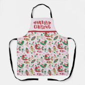 スカンジナビアフォークアートピンク&レッドメリークリスマス エプロン (正面)