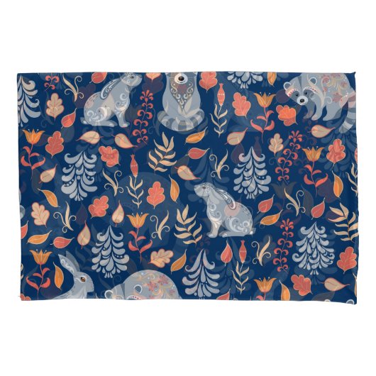 スカンジナビアフォークアートフェアリーの森。 枕カバー (正面)