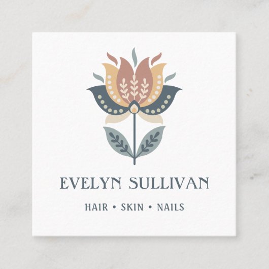スカンジナビアフォークアートフラワースクエアビジネスカード スクエア名刺 (正面)