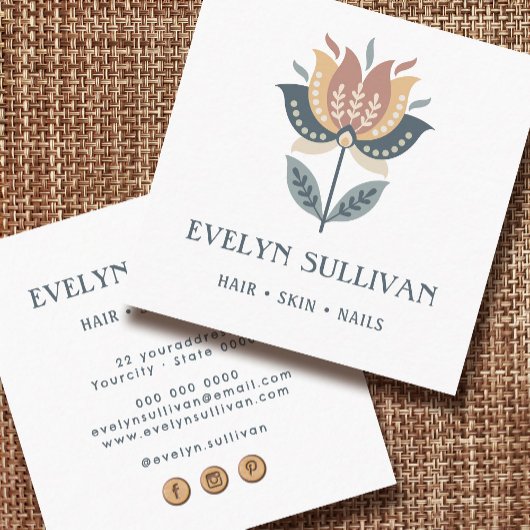 スカンジナビアフォークアートフラワースクエアビジネスカード スクエア名刺