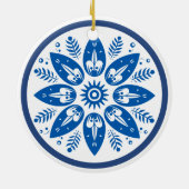 スカンジナビアフォークアートフラワーリーフスノーフレーク セラミックオーナメント (裏面)