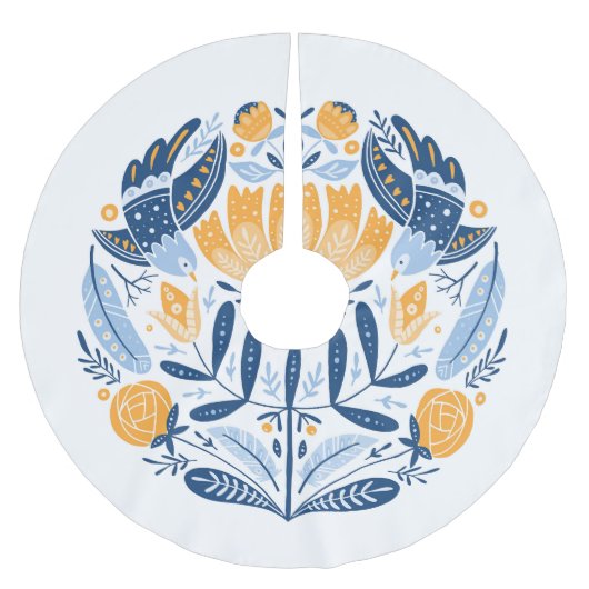 スカンジナビアフォークアートフローラオーナメント ブラッシュドポリエステルツリースカート (正面)