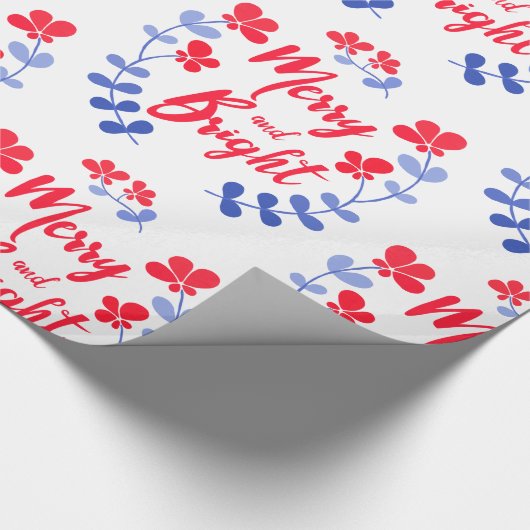 スカンジナビアフォークアートブルーと赤い花 ラッピングペーパー (角)