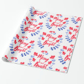 スカンジナビアフォークアートブルーと赤い花 ラッピングペーパー (アンロールド)