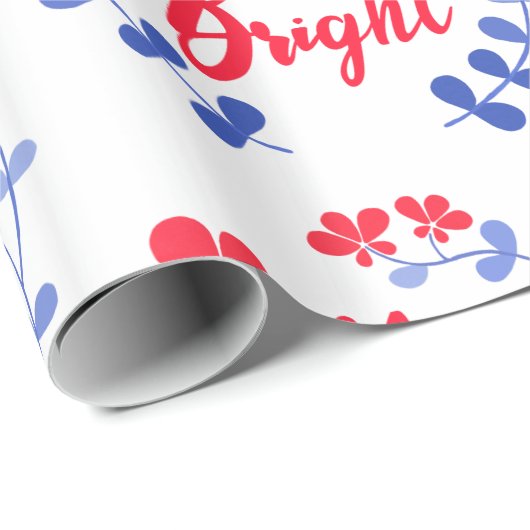 スカンジナビアフォークアートブルーと赤い花 ラッピングペーパー (ロールコーナー)